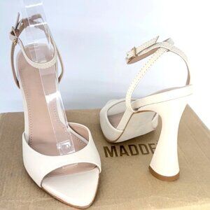 Steve Madden Beki Heels Bone Leather Ankle Strap Pointy Toe Sandals Women SZ 5.5